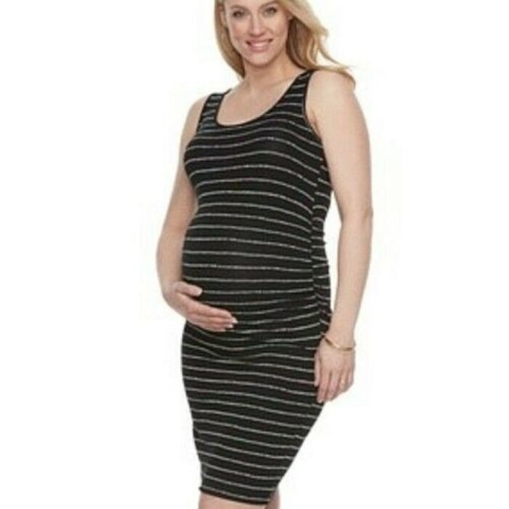 Black striped Maternity Ruched Sheath Dress